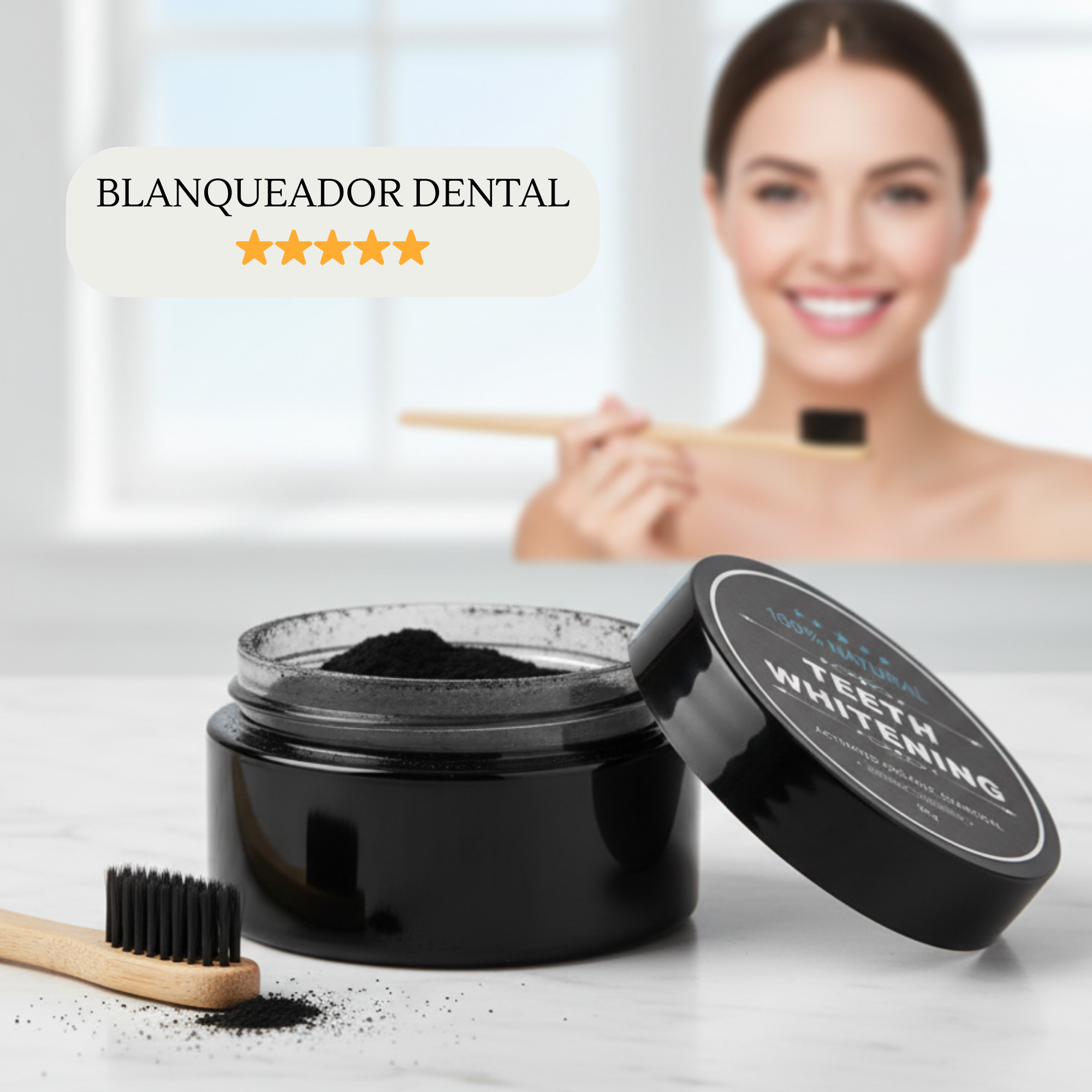 Blanqueador con carbón activo vegano + cepillo de bambú