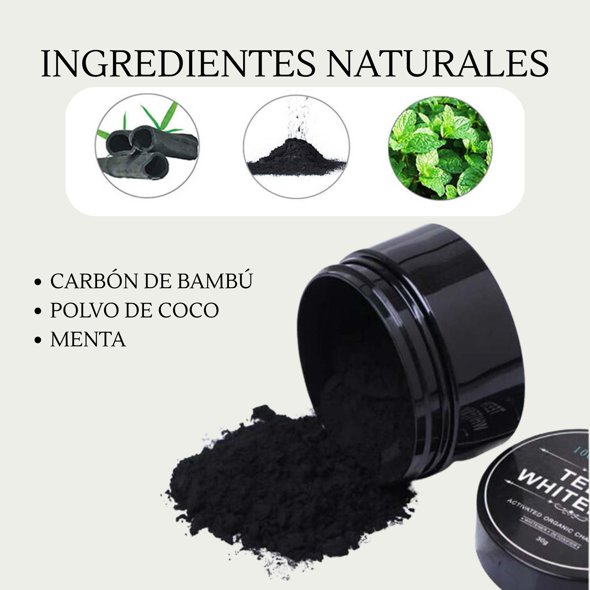 Blanqueador con carbón activo vegano + cepillo de bambú