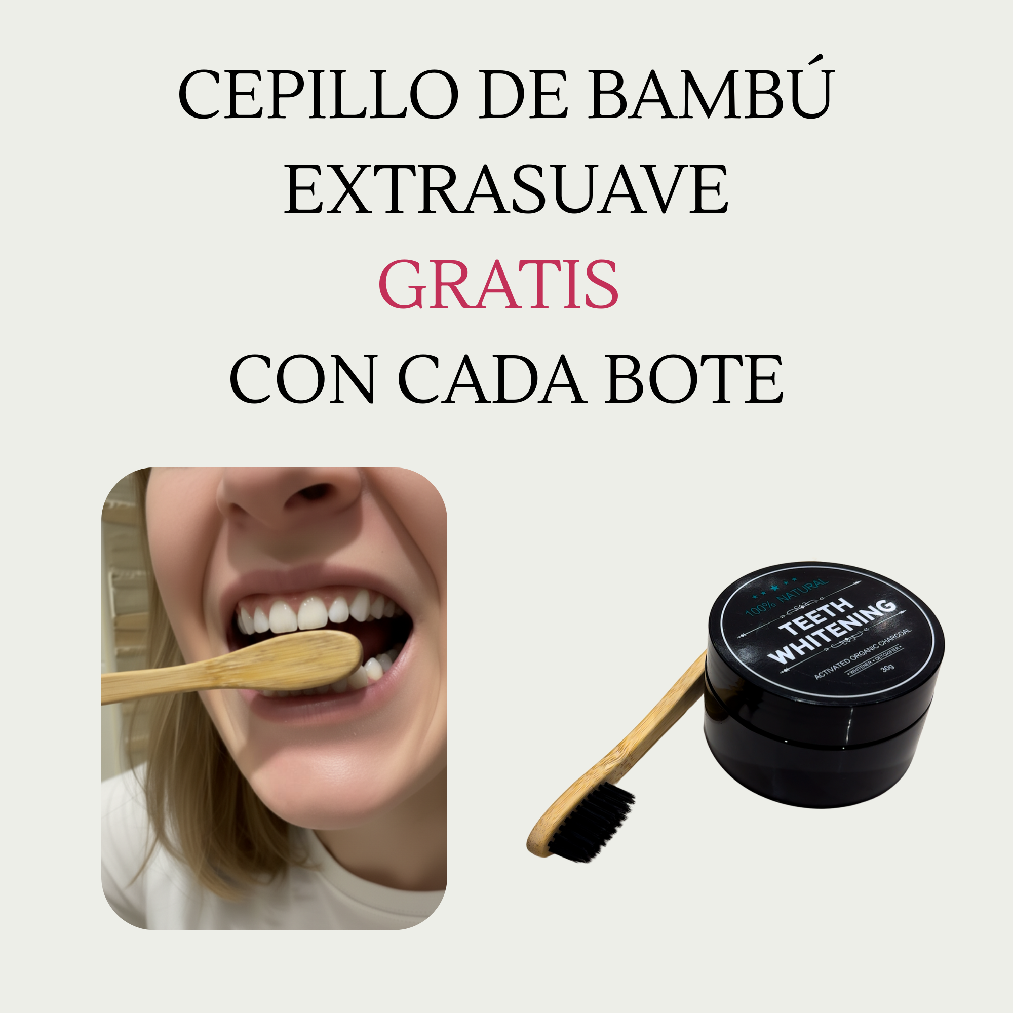 Blanqueador con carbón activo vegano + cepillo de bambú
