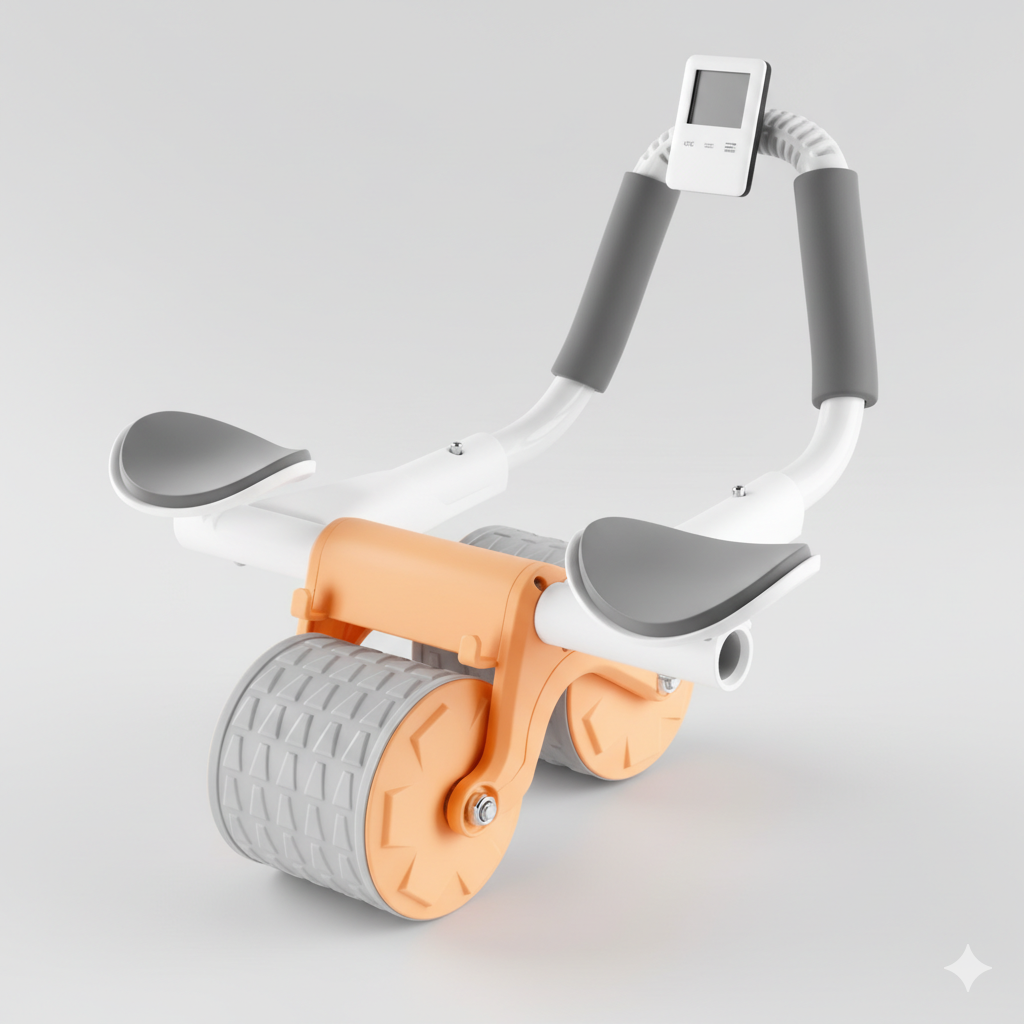 Rodillo abdominal con apoyabrazos, cronometro y alfombrilla para rodillas